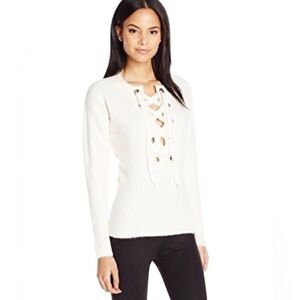 GUESS Alena Lace-up Pullover White Sweater Top Women's Size XS